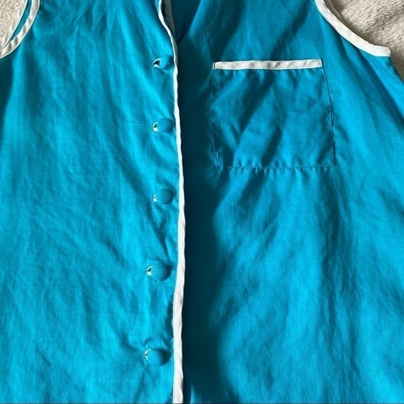VINTAGE Bright Blue linen sleeveless blouse - Picture 2 of 6